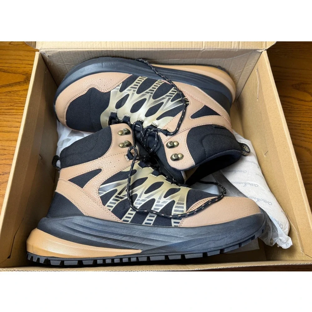 Orthocomfoot Mens Wide Hiking Boots: 01A Khaki Black Size 46 EU 12 US 25DS01A